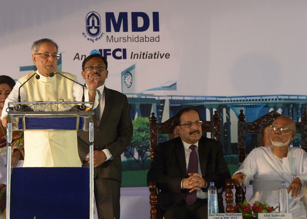 The President of India, Shri Pranab Mukherjee addressing the first batch of students of Post Graduate Diploma in Management programme at Murshidabad, West Bengal on August 24, 2014. 