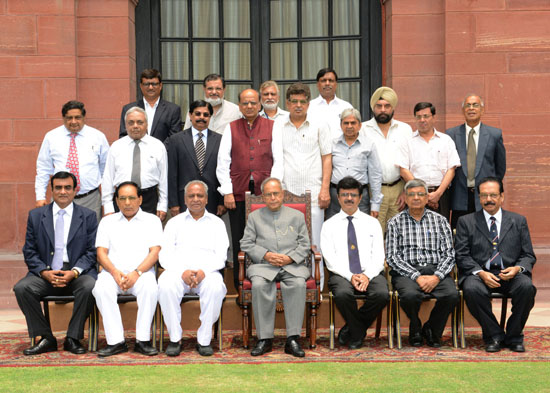 The President of India, Shri Pranab Mukherjee with the delegation from Indian Medical Association, when they called-on him at Rashtrapati Bhavan in New Delhi on July 2, 2013.