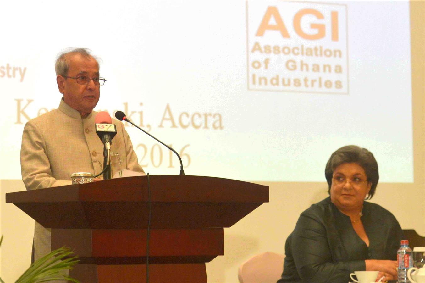 The President of India, Shri Pranab Mukherjee addressing at the India Ghana Business Forum Meetings at Hotel Kempinski in Ghana (Accra) on Jun3 13, 2016. 