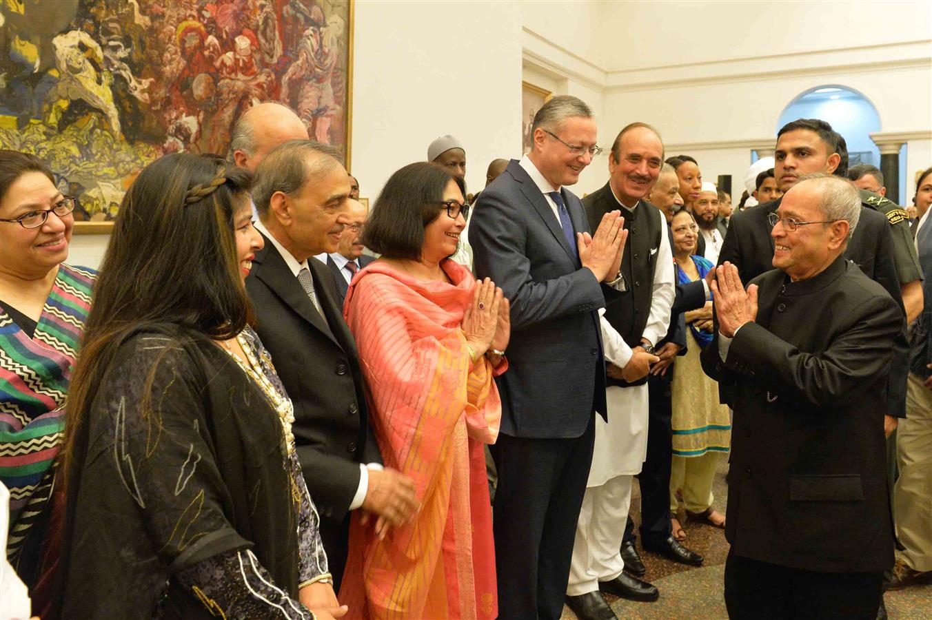 The President of India, Shri Pranab Mukherjee meeting the invitees at the Iftar Reception on the occasion of id'ul Fitar hosted by him at Rashtrapati Bhavan Cultural Centre (RBCC) on June 23, 2017.