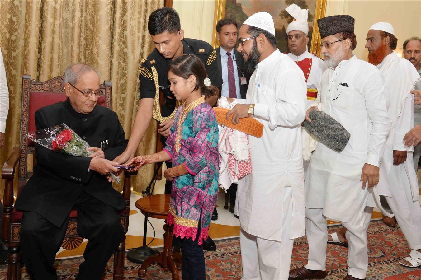 The President of India, Shri Pranab Mukherjee receiving Idu'l Fitr (Eid) Greetings from various groups of people at Rashtrapati Bhavan on June 26, 2017.