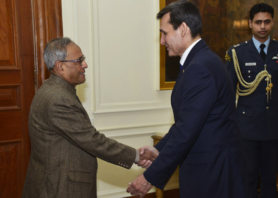 The Deputy Prime Minister and Foreign Minister of Turkmenistan, H.E. Mr. Rashid Meredov calling on the President of India, Shri Pranab Mukherjee at Rashtrapati Bhavan in New Delhi on January 21, 2012.