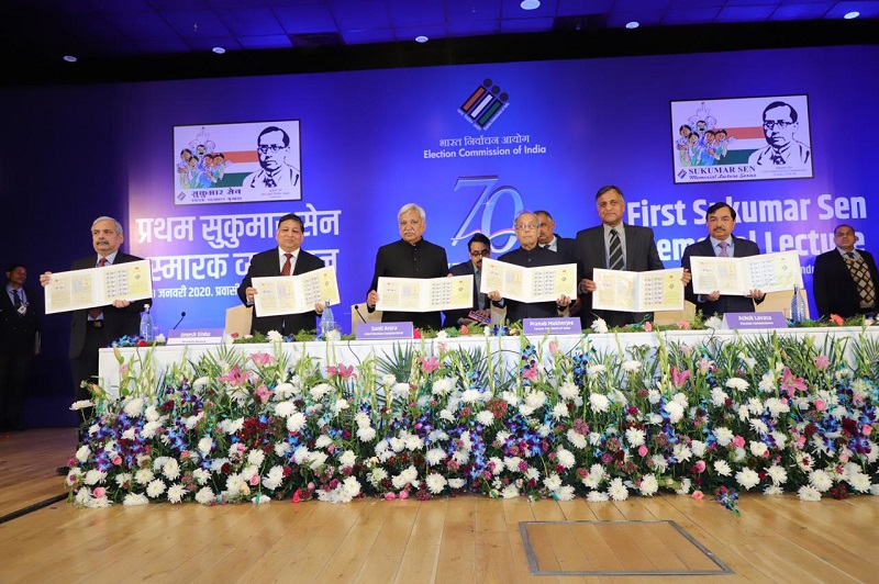 The Former President of India, Shri Pranab Mukherjee at Inaugural Sukumar Sen  								Memorial lecture, organised by the Election Commission of India on  								January 23, 2020.