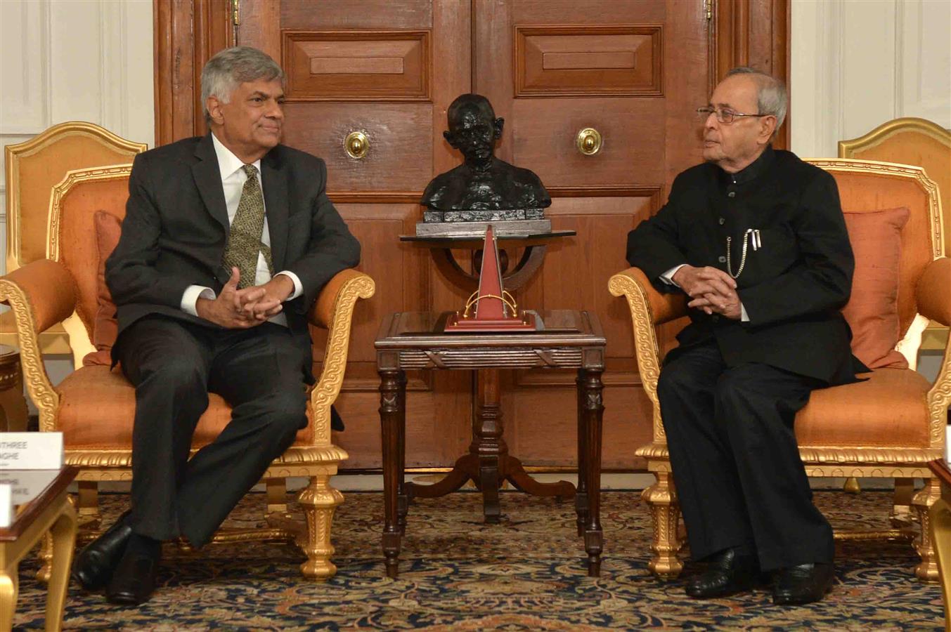 The Prime Minister of the Democratic Socialist Republic of Sri Lanka, H.E. Mr. Ranil Wickremesinghe calling on the President of India, Shri Pranab Mukherjee at Rashtrapati Bhavan on September 16, 2015.