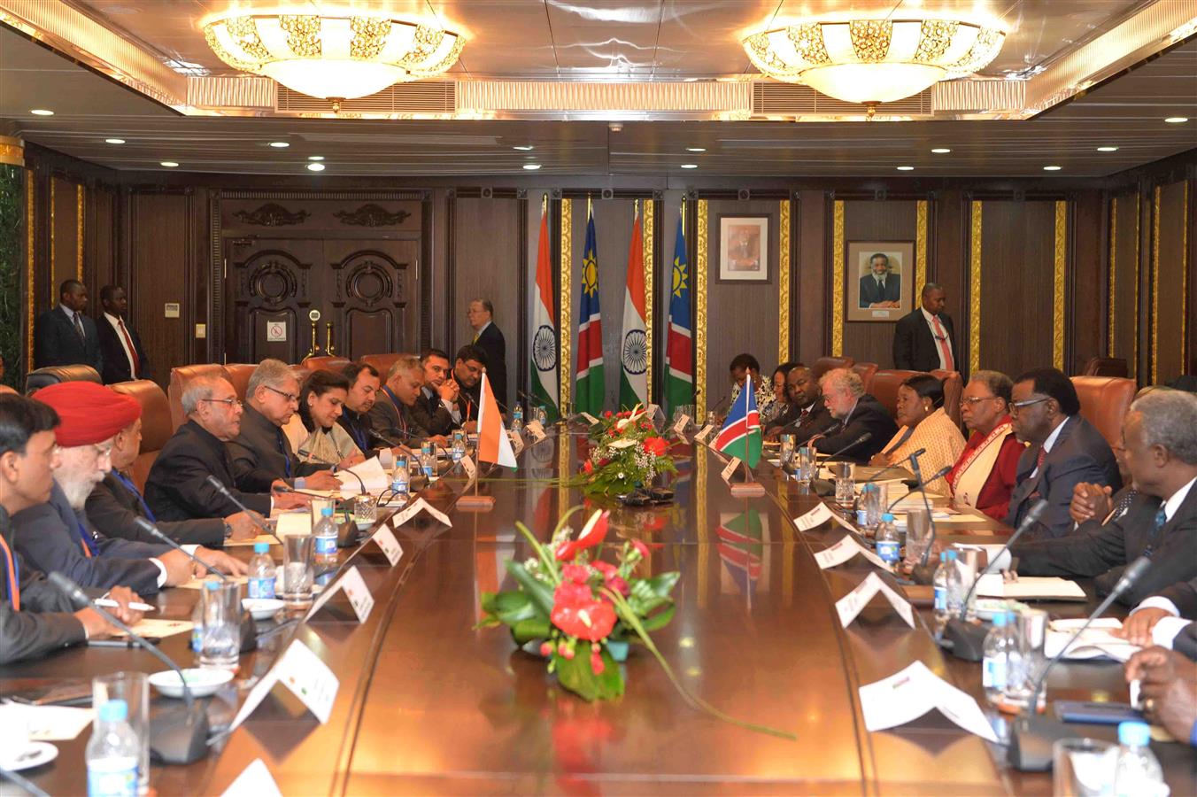 The President of India, Shri Pranab Mukherjee and the President of the Republic of Namibia, H.E. Dr. Hage G Geingob during the delegation level talks at State House in Republic of Namibia (Windhoek) on June 16, 2016. 