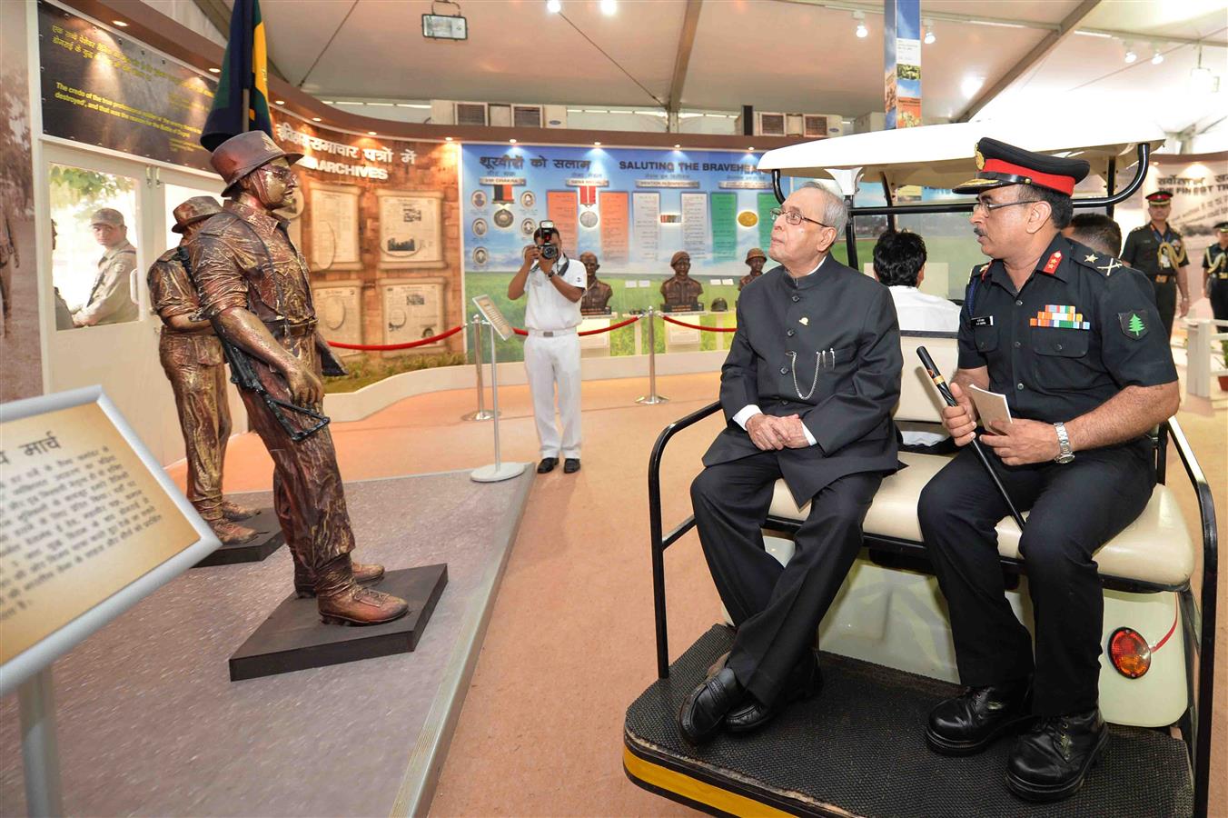 The President of India, Shri Pranab Mukherjee visiting the Commemorative Exhibition being organised on the occasion of the Golden Jubilee of the Indo-Pak War 1965 at India Gate Lawns in New Delhi on September 19, 2015.