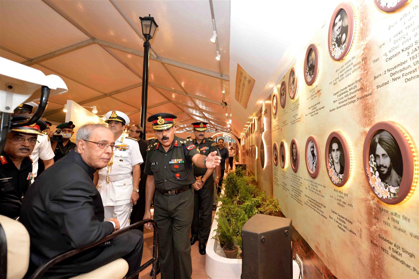 The President of India, Shri Pranab Mukherjee visiting the Commemorative Exhibition being organised on the occasion of the Golden Jubilee of the Indo-Pak War 1965 at India Gate Lawns in New Delhi on September 19, 2015.The President of India, Shri Pranab M