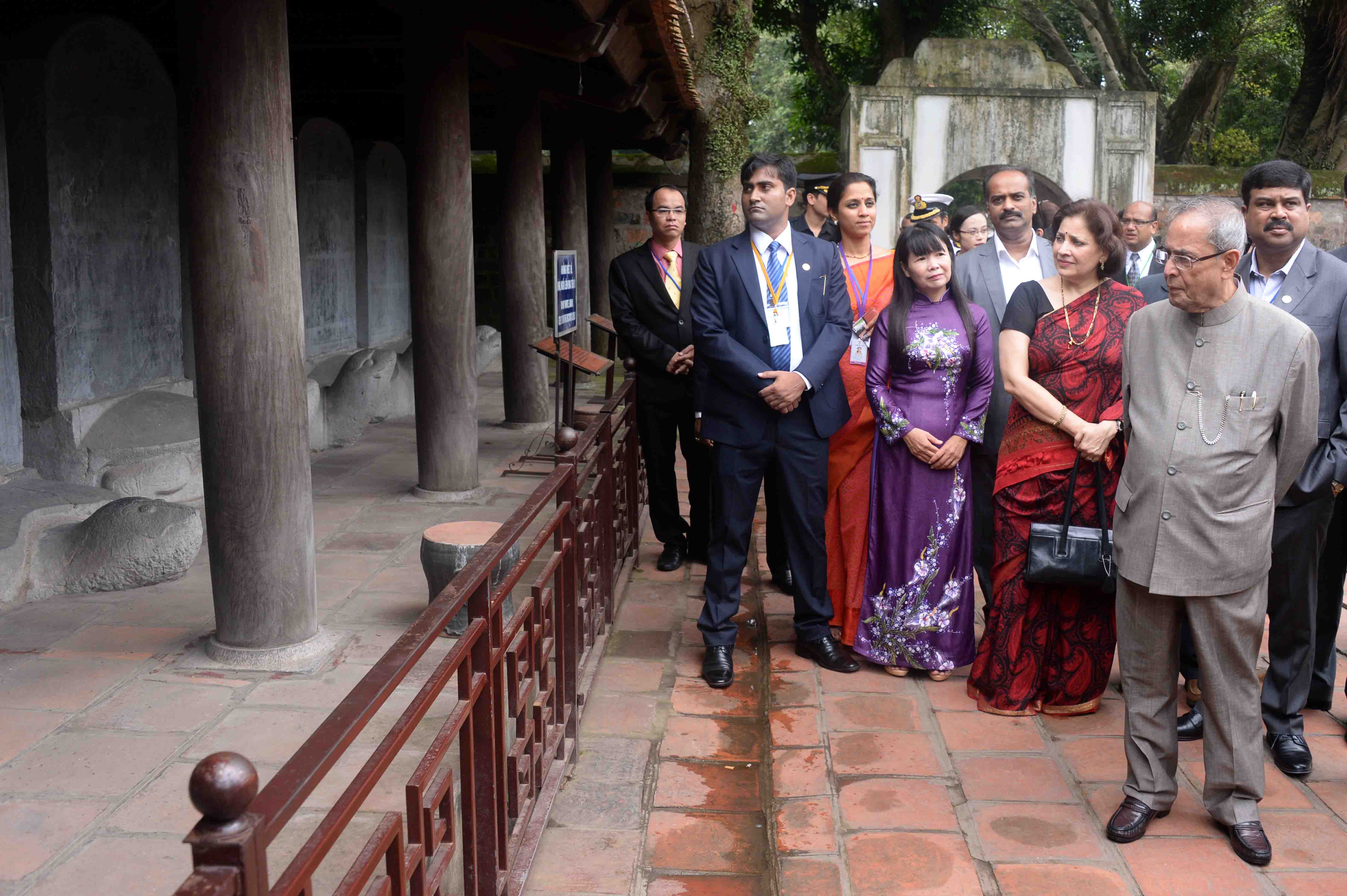 The President of India, Shri Pranab Mukherjee Visiting Temple of Literature at Hanoi in Vietnam on September 16, 2014. 