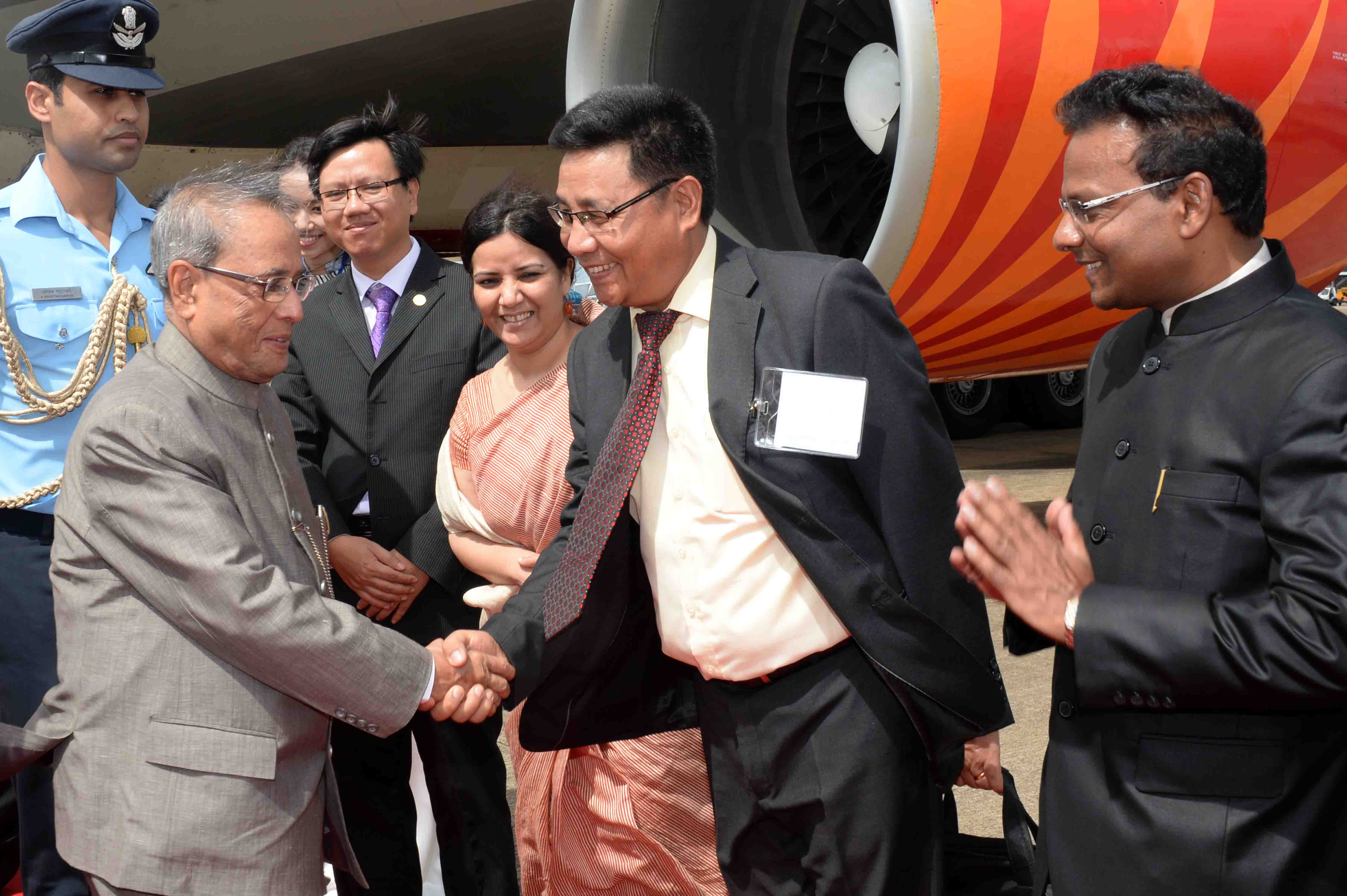 The President of India, Shri Pranab Mukherjee being received by the Indian Officials on his arrival at Ho Chi Minh International Airport at Vietnam on September 16, 2014. 