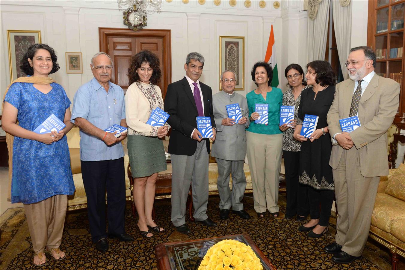 Shri Shankkar Aiyar Presenting the First Copy of his book 'Aadhaar A Biometric History of India's 12-Digit Revolution' to the President of India, Shri Pranab Mukherjee at Rashtrapati Bhavan on July 13, 2017.