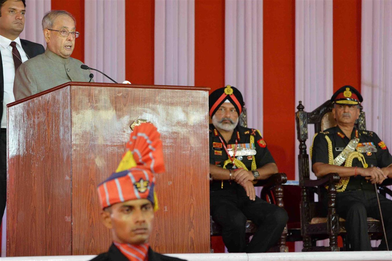 The President of India, Shri Pranab Mukherjee addressing at Ex-Servicemen rally at Nabagram Military Station in Murshidabad District of West Bengal on July 15, 2017.