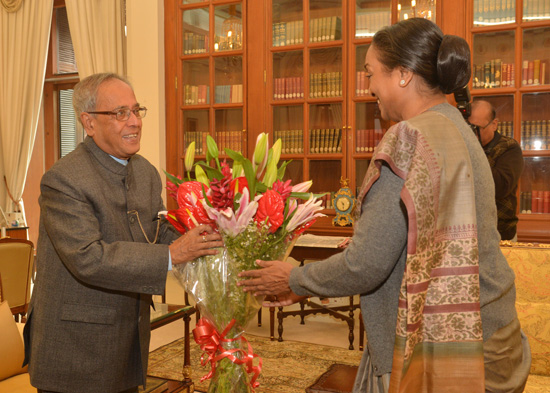 The Prime Minister of India, Dr. Manmohan Singh greeting the President of India, Shri Pranab Mukherjee at Rashtrapati Bhavan in New Delhi on the occasion of his 78th birthday on December 11, 2012.