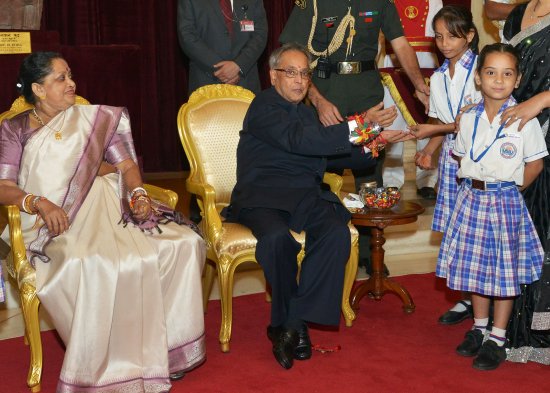 The President of India, Shri Pranab Mukherjee met a group of more than 200 children from 53 different organizations and schools at Rashtrapati Bhavan on 20th August, 2013 on the occasion of Raksha Bandhan.