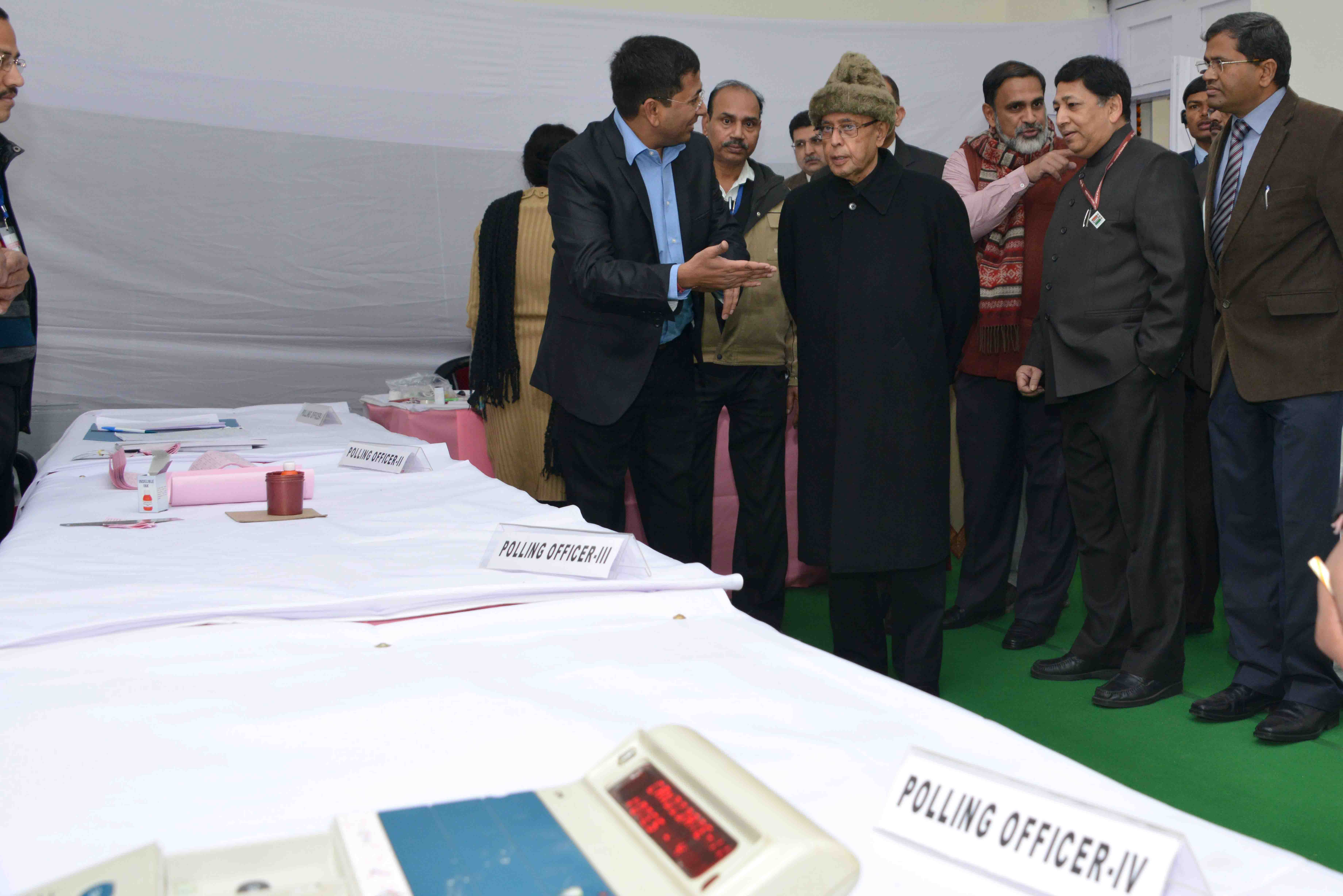 The President of India, Shri Pranab Mukherjee visiting the model polling booth at Dr. Rajendra Prasad Sarvodaya Vidyalaya, President’s Estate in Rashtrapati Bhavan on February 7, 2015.