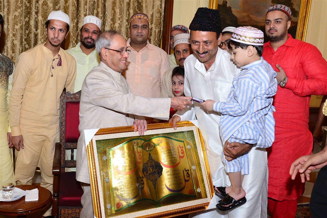 The President of India, Shri Pranab Mukherjee receiving Idu'l Fitr (Eid) Greetings from various groups at Rashtrapati Bhavan on July 7, 2016. 