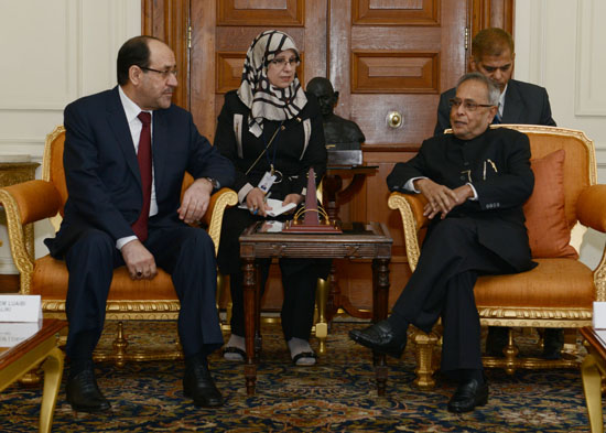 The Prime Minister of Iraq, H.E. Mr. Nouri Kamil al-Maliki meeting the President of India, Shri Pranab Mukherjee at Rashtrapati Bhavan in New Delhi on August 23, 2013.