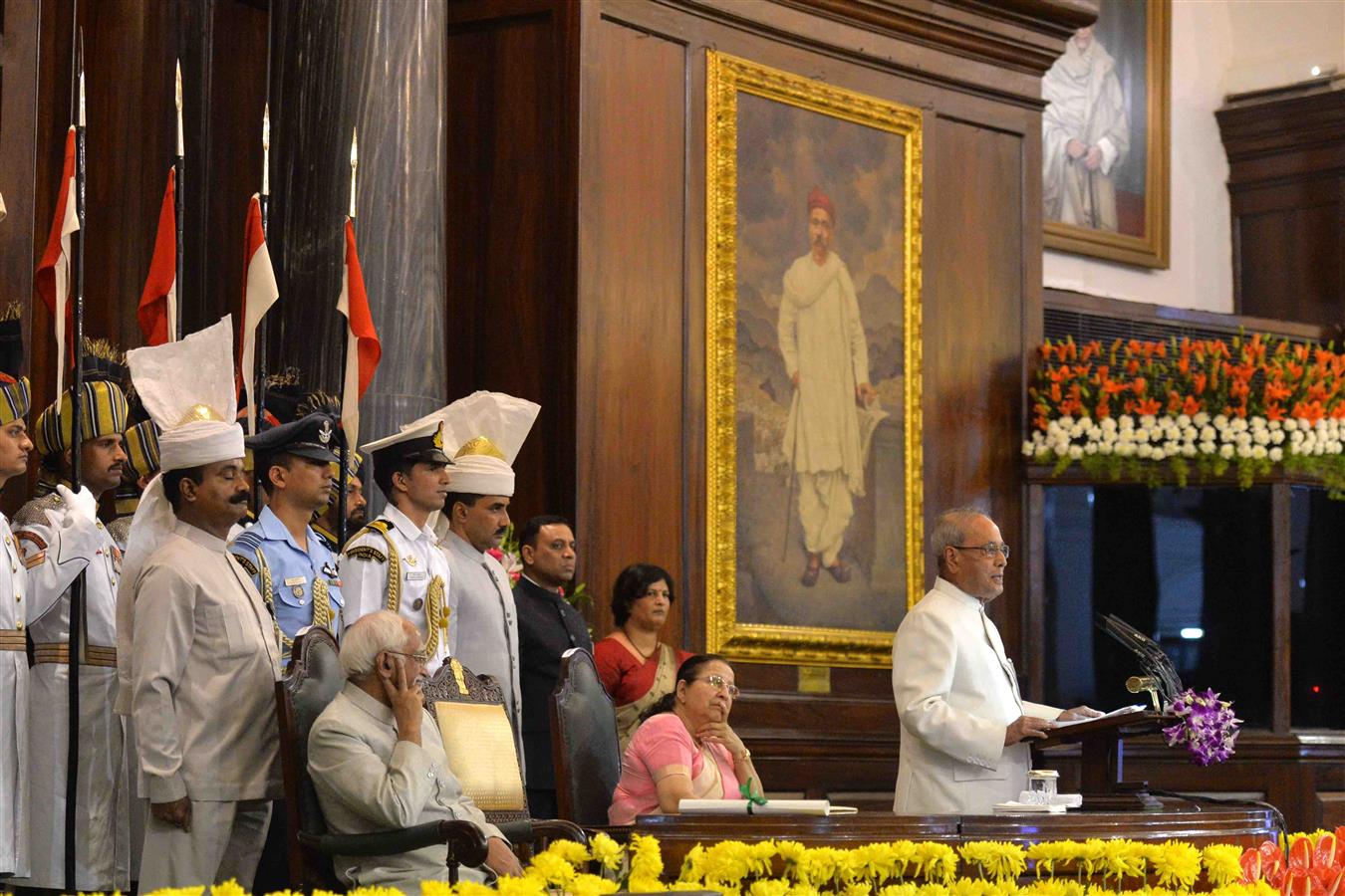 The President of India, Shri Pranab Mukherjee addressing at the farewell function at Central Hall of the Parliament in New Delhi on July 23, 2017.