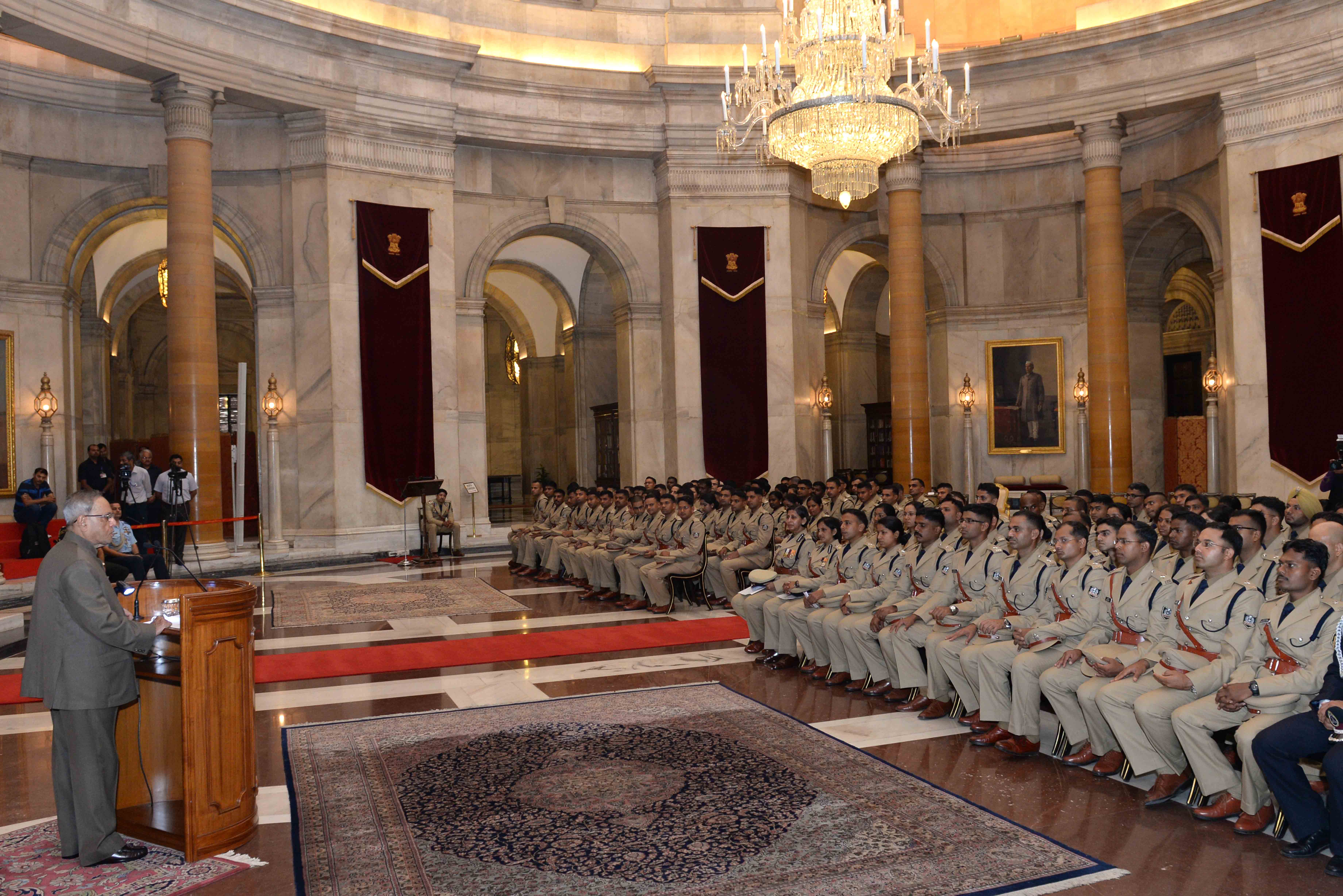 The President of India, Shri Pranab Mukherjee interacting with the officers trainees of 66 RR (2013 Batch) of Indian police Service from Sardar Vallabhbhai Patel National Policy Academy, Hyderabad at Rashtrapati Bhavan on September 29, 2014. 