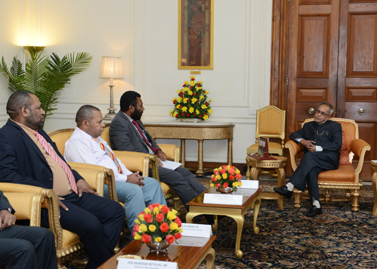 The President of India, Shri Pranab Mukherjee with the Parliamentary delegation from Papua New Guinea at Rashtrapati Bhavan in New Delhi on August 27, 2013. The delegation was led by the Speaker of the National Parliament, H.E. Theo Zibang Zurenuoc.