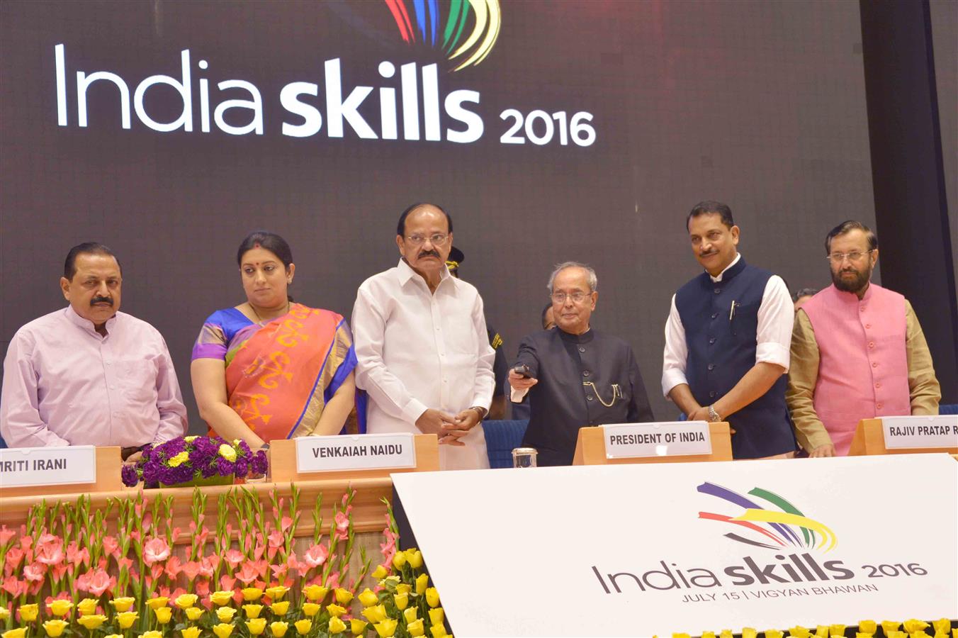 The President of India, Shri Pranab Mukherjee launching the International Skill Centre, a PMKVY 2.0, a Labour Market Information System and Skills Online at the inauguration of the India Skills Competition -‘India Skills-2016’ in New Delhi on July 15, 201 