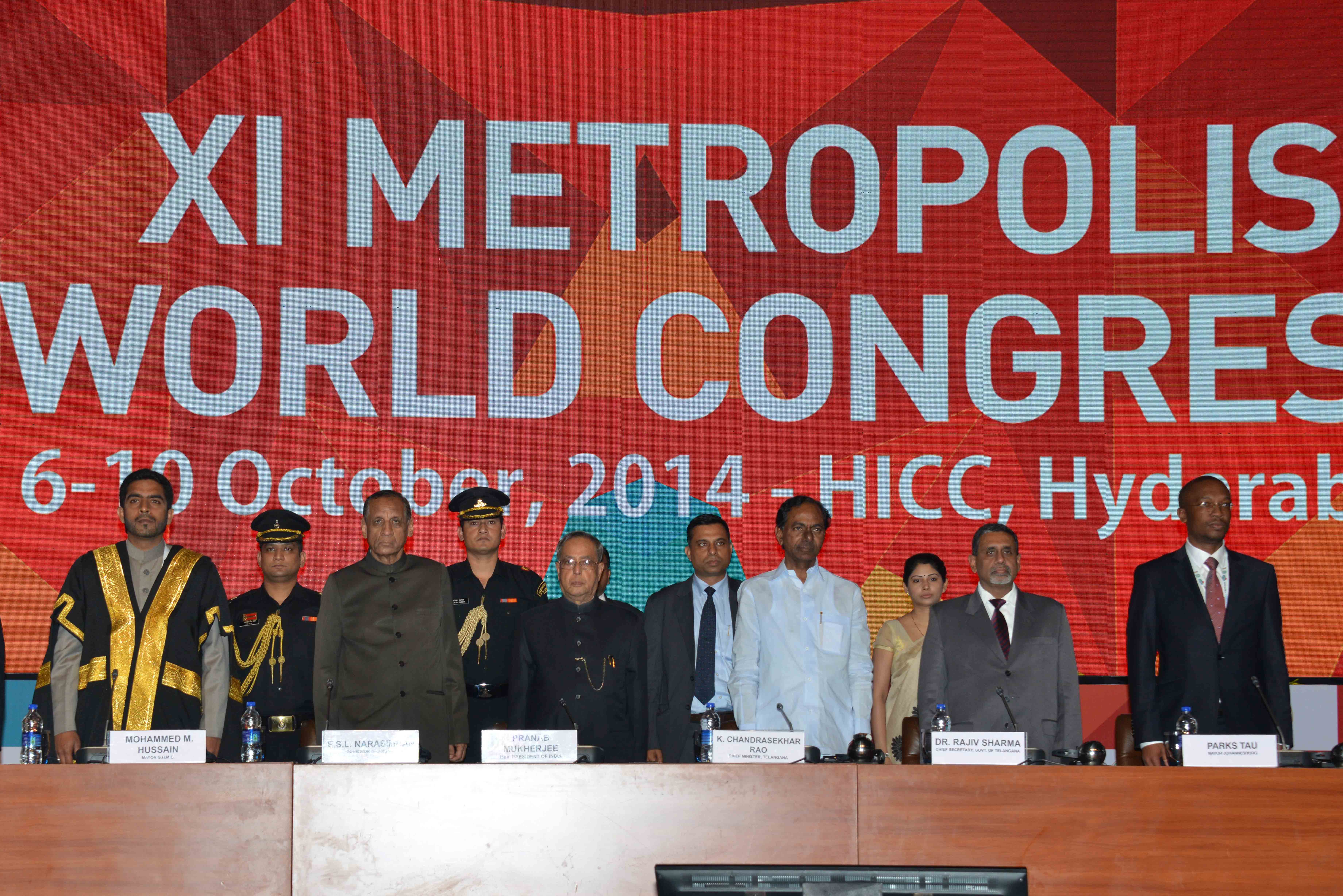 The President of India, Shri Pranab Mukherjee attending the closing ceremony of 11th Metropolis World Congress 2014 at Hyderabad in Telengana on October 09, 2014. 