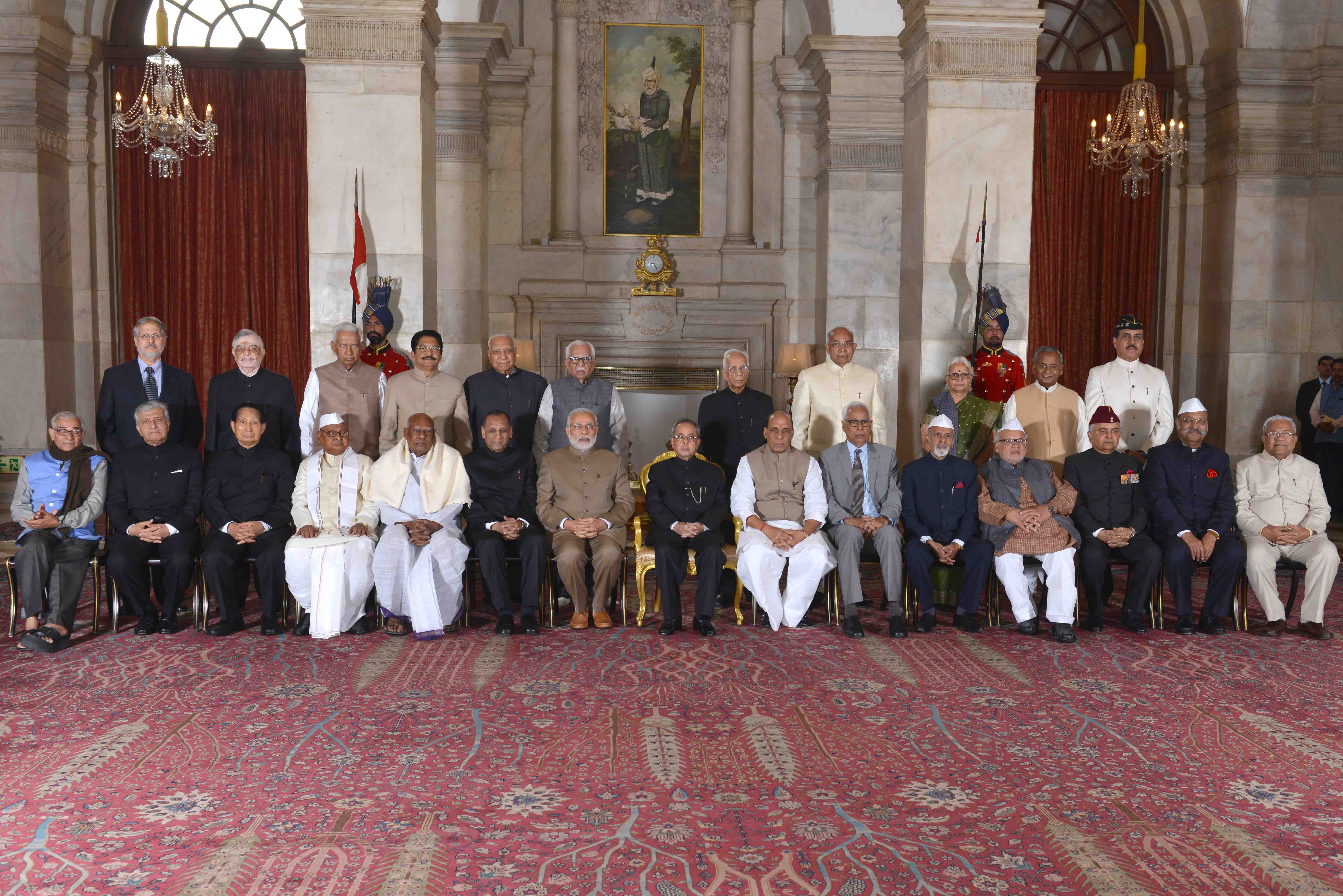 The President of India, Shri Pranab Mukherjee with the Governors during the Conference of Governors at Rashtrapati Bhavan on February 11, 2015.