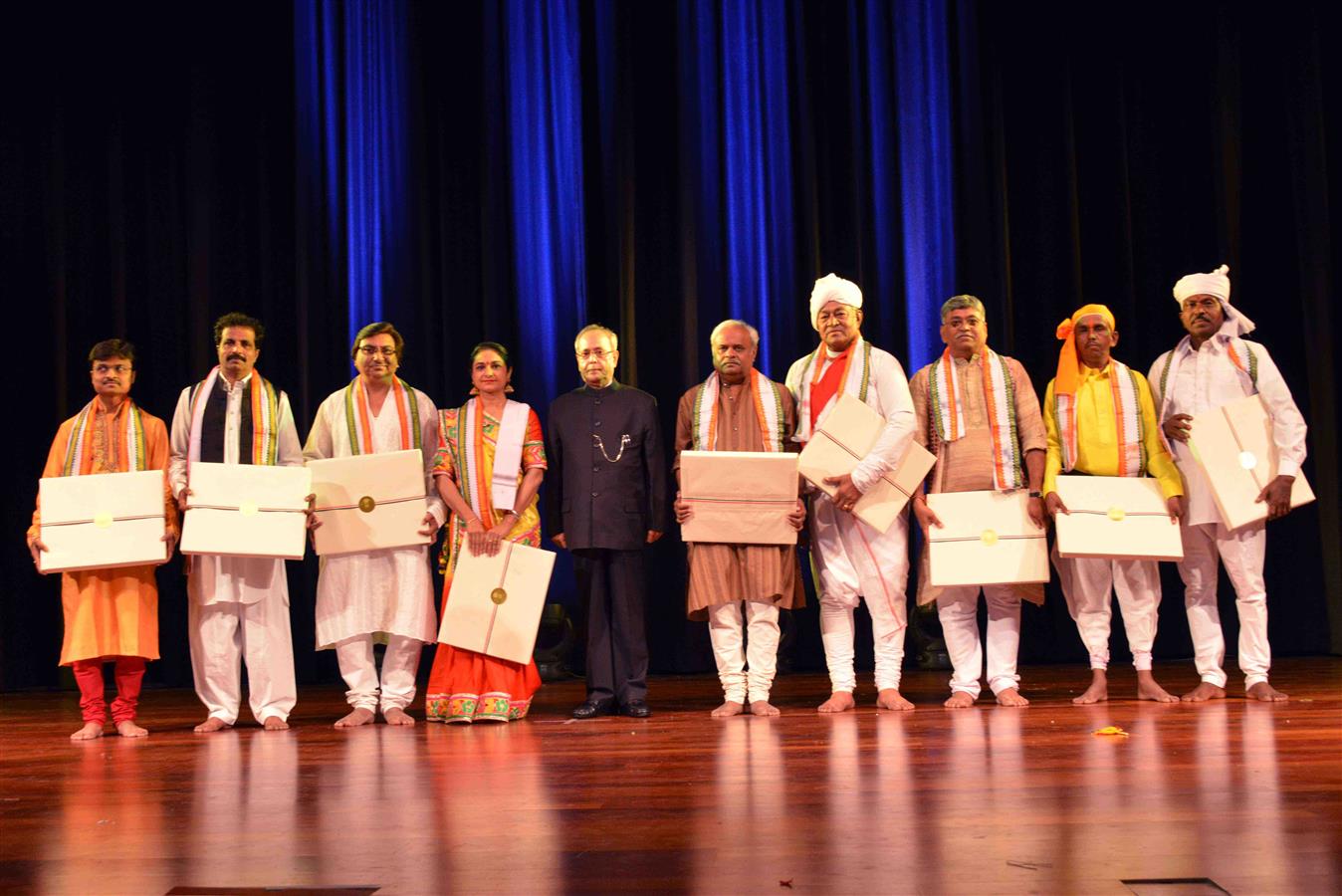 The President of India, Shri Pranab Mukherjee attending the felicitation function organized by the local weekly newspaper, Naya Prajanma and cultural organization Suri Sabujer Abhijan at Birbhum Indoor Stadium in West Bengal on October 19, 2015.