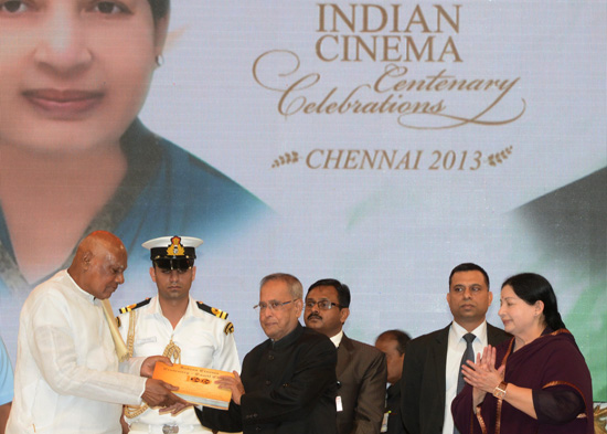 The book released by the Governor of Tamil Nadu, Dr. K. Rosaiah and first copy presented to the President of India, Shri Pranab Mukherjee on the occasion of the centenary celebrations of Indian cinema organized by Government of Tamil Nadu and South Indian