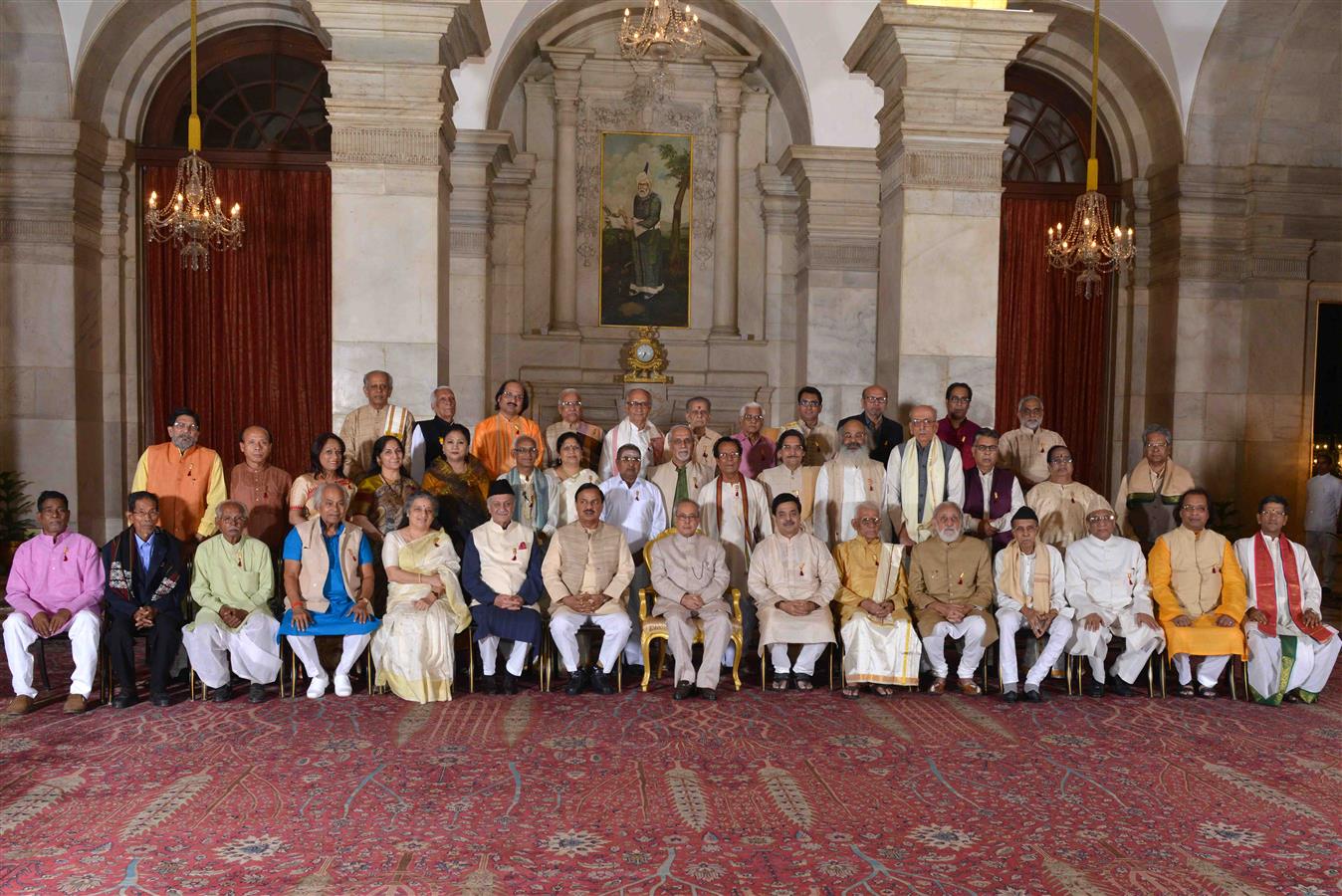 The President of India, Shri Pranab Mukherjee with the recipients of the Sangeet Natak Akademi Fellowships and Sangeet Natak Akademi Awards for the year 2014 at Rashtrapati Bhavan on October 23, 2015.