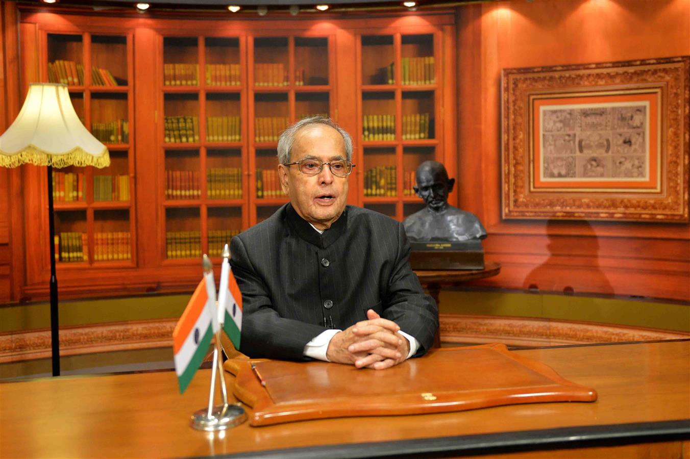 The President of India, Shri Pranab Mukherjee addressing the Nation on the Eve of 67th Republic Day Celebration in New Delhi on January 25, 2016. 