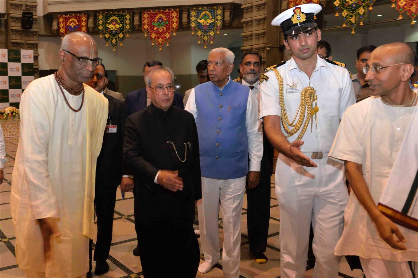 The President of India, Shri Pranab Mukherjee visiting the ISKCON-Temple at Bangalore in Karnataka on August 27, 2016. 