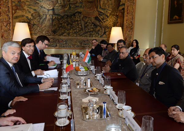 The President of India, Shri Pranab Mukherjee during the delegation level talks with the Prime Minister of Belgium, H.R. Mr. Elio Di Rupo at Egmont Palace at Brussels in Belgium on October 3, 2013.