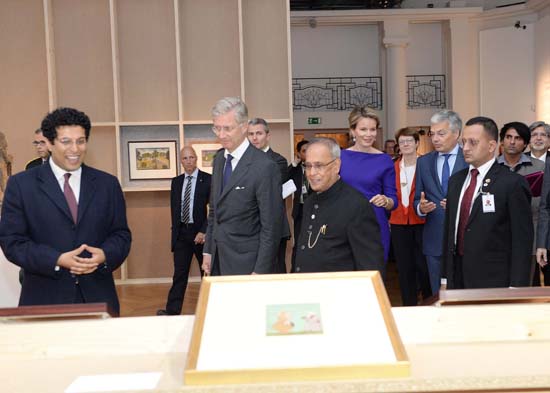 The President of India, Shri Pranab Mukherjee at the official opening of the festival Europalia-India at Brussels in Belgium on October 4, 2013. Also seen is the King of Belgium, His Majesty King Philipe.