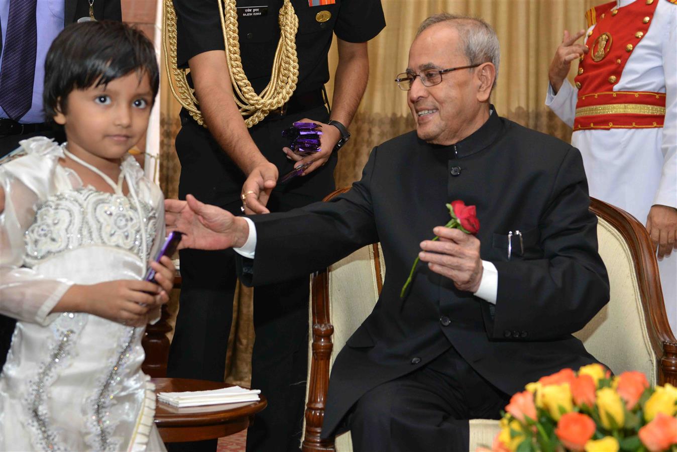 The President of India, Shri Pranab Mukherjee receiving Greetings from Children on the occasion of Diwali at Rashtrapati Bhavan on November 11, 2015.