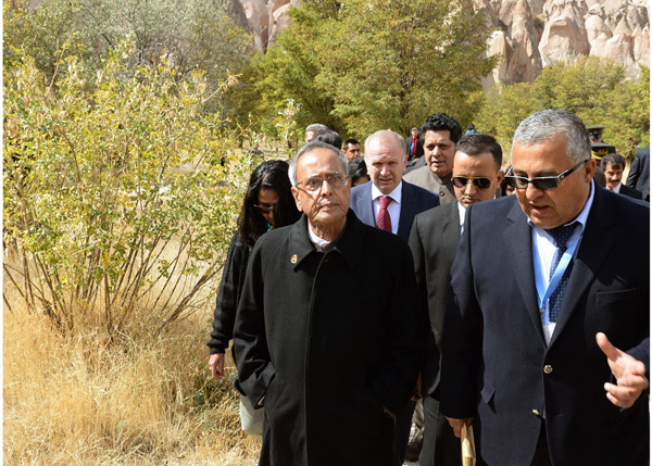 The President of India, Shri Pranab Mukherjee visiting the Goreme Open Air Museum at Cappadocia in Turkey on October 6, 2013.