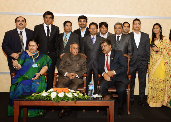 The President of India, Shri Pranab Mukherjee with some members of the Indian community at the Reception hosted by the Ambassador of India in Turkey, Smt. Susmita Gongulee Thomas at Ankara in Turkey October 6, 2013.