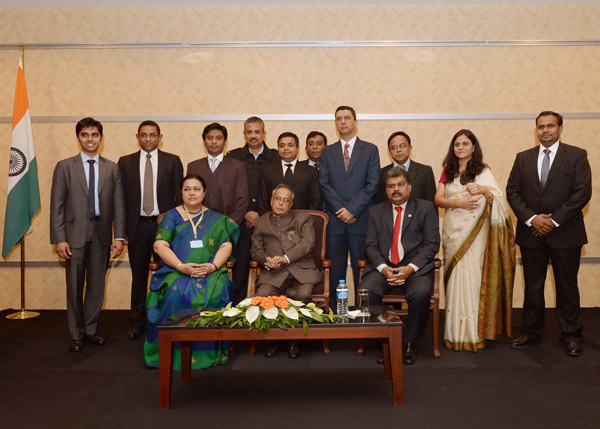 The President of India, Shri Pranab Mukherjee with some members of the Indian community at the Reception hosted by the Ambassador of India in Turkey, Smt. Susmita Gongulee Thomas at Ankara in Turkey October 6, 2013.