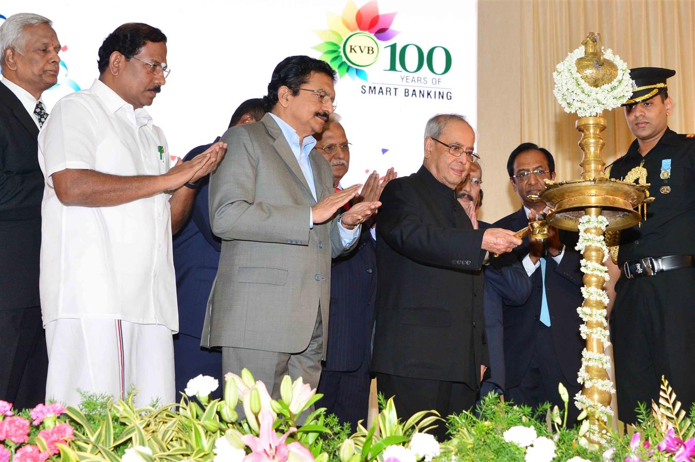 The President of India, Shri Pranab Mukherjee lighting the lamp at the Centenary Celebrations of Karur Vysya Bank at Chennai in Tamil Nadu on September 10, 2016. 