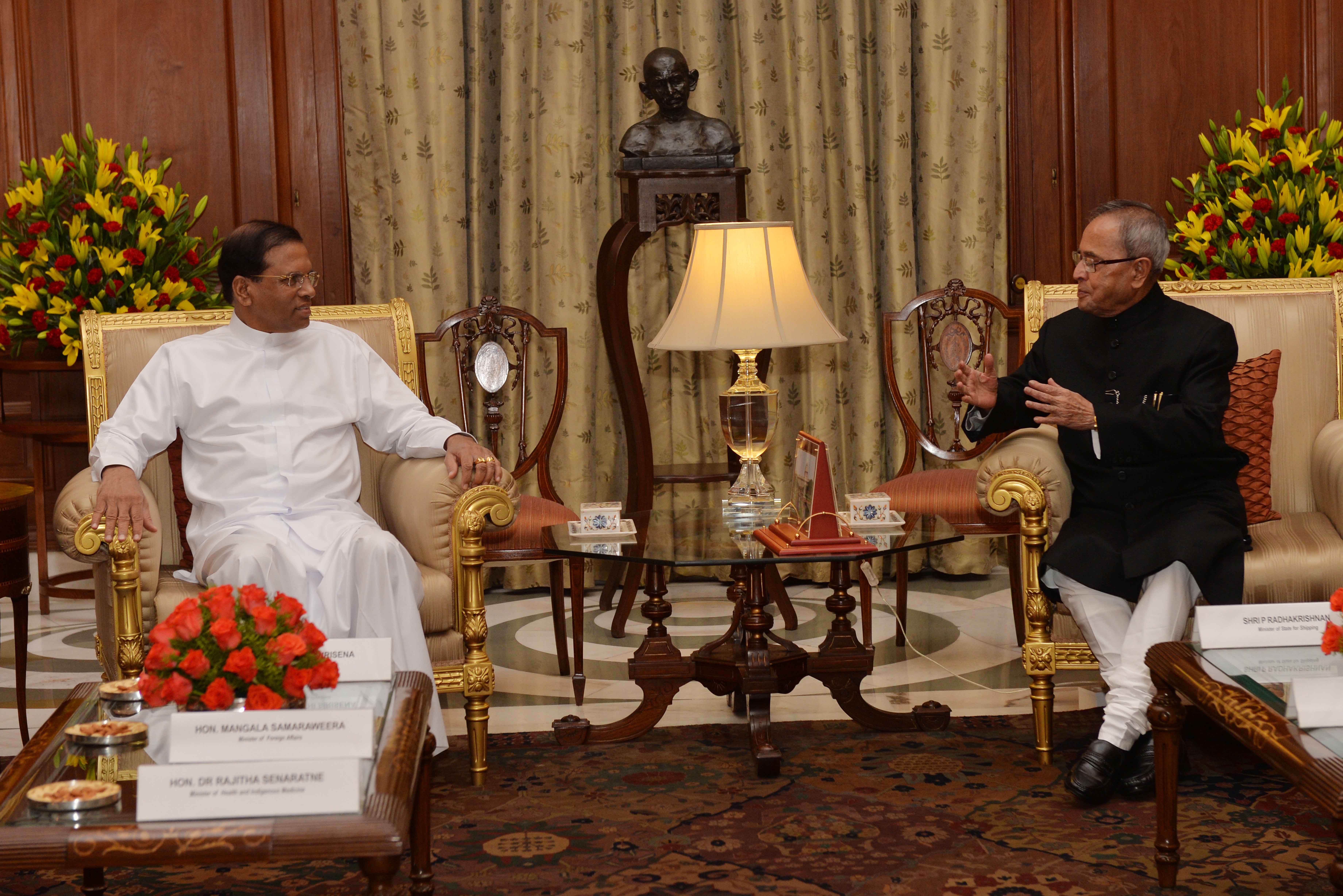 The President of the Democratic Socialist Republic of Sri Lanka, H.E. Mr. Maithripala Sirisena calling on the President of India, Shri Pranab Mukherjee at Rashtrapati Bhavan on February 16, 2015.