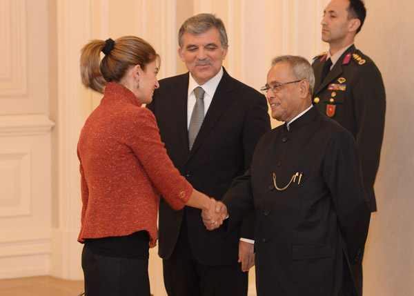 The President of India, Shri Pranab Mukherjee and the President of Turkey, H.E. Mr. Abdullah Gul at the Banquet hosted by the President of Turkey at Presidential Palace at Ankara in Turkey on October 7, 2013.