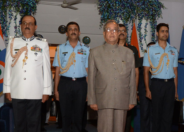 The President of India, Shri Pranab Mukherjee and the Chief of Air Staff, Air Chief Marshal N.A.K. Browne at the ‘At Home’ Reception hosted at his residence in New Delhi on the occasion of Air Force Day on October 8, 2013.