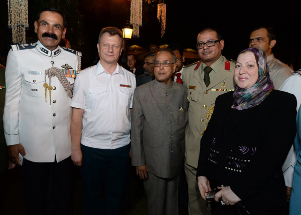 The President of India, Shri Pranab Mukherjee meeting an invitee at the ‘At Home’ Reception hosted by the Chief of Air Staff, Air Chief Marshal N.A.K. Browne at his residence in New Delhi on October 8, 2013 on the occasion of Air Force Day.