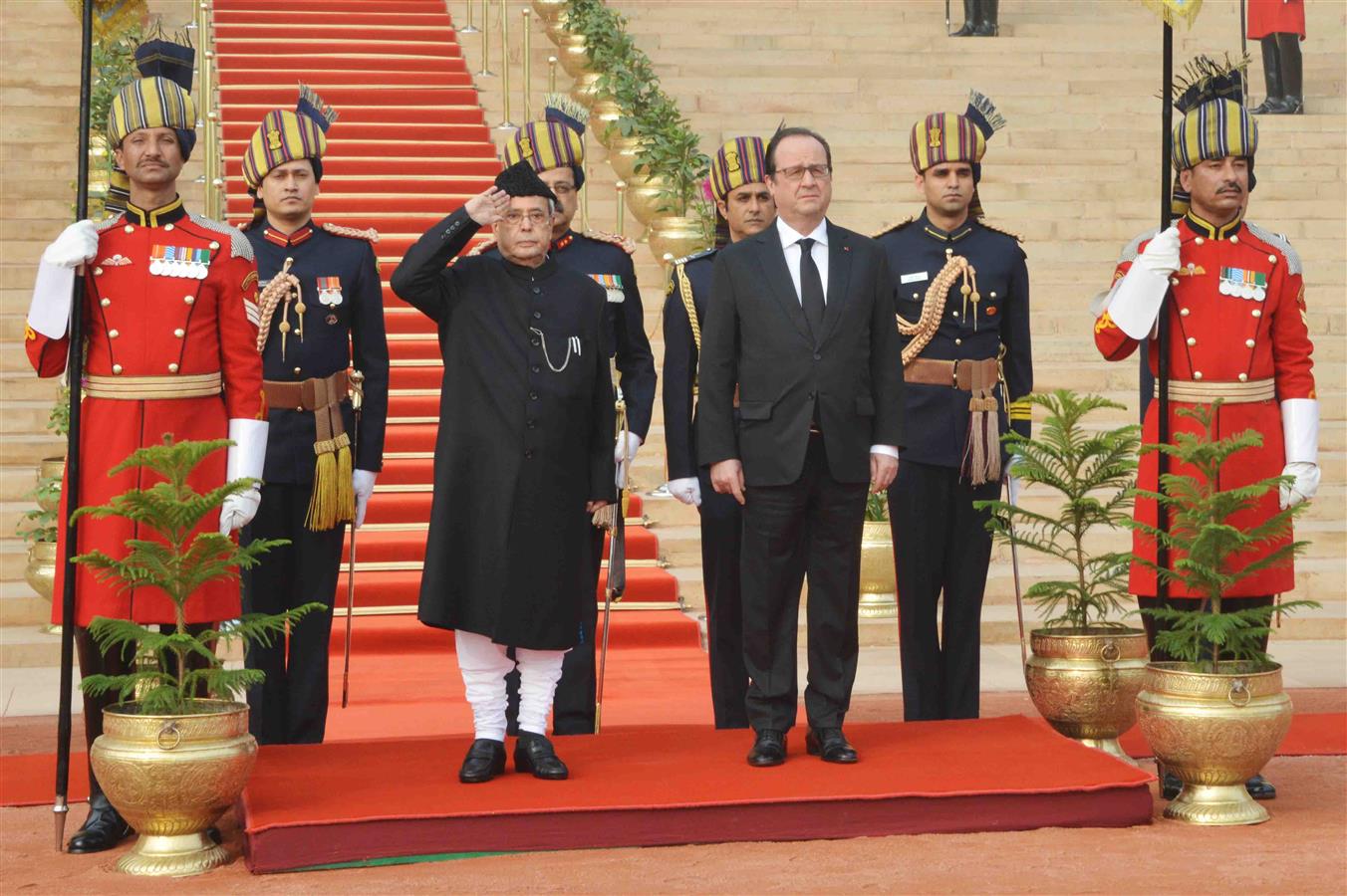 The President of India Shri Pranab Mukherjee taking the salute during the departure at Forecourt of Rashtrapati Bhavan for witnessing Republic Day Parade at Rajpath on January 26, 2016. 