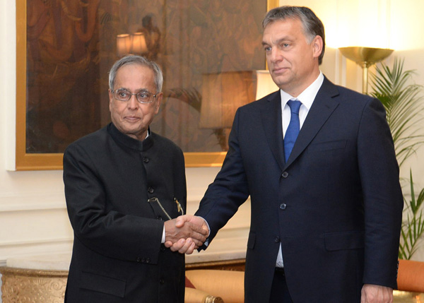 The Prime Minister of Hungary, H.E. Dr. Viktor Orban calling on the President of India, Shri Pranab Mukherjee at Rashtrapati Bhavan in New Delhi on October 17, 2013.