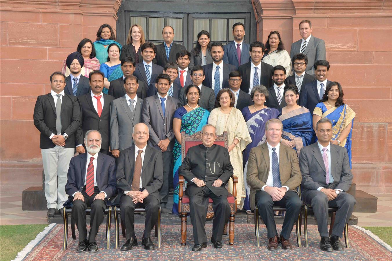 The President of India, Shri Pranab Mukherjee with winners of 'Innovate for Digital India Challenge' at Rashtrapati Bhavan on November 19, 2015.