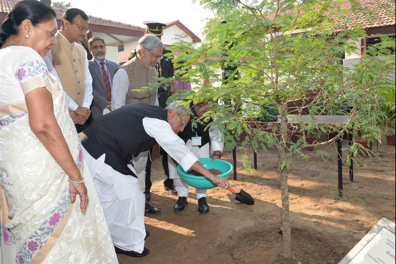 The President of India, Shri Pranab Mukherjee planting a sapling at Sabarmati Ashram at Ahmedabad in Gujarat on December 1, 2015.