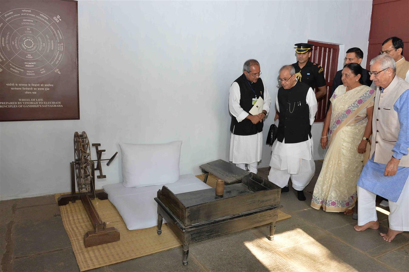 The President of India, Shri Pranab Mukherjee visiting Sabarmati Ashram at Ahmedabad in Gujarat on December 1, 2015.