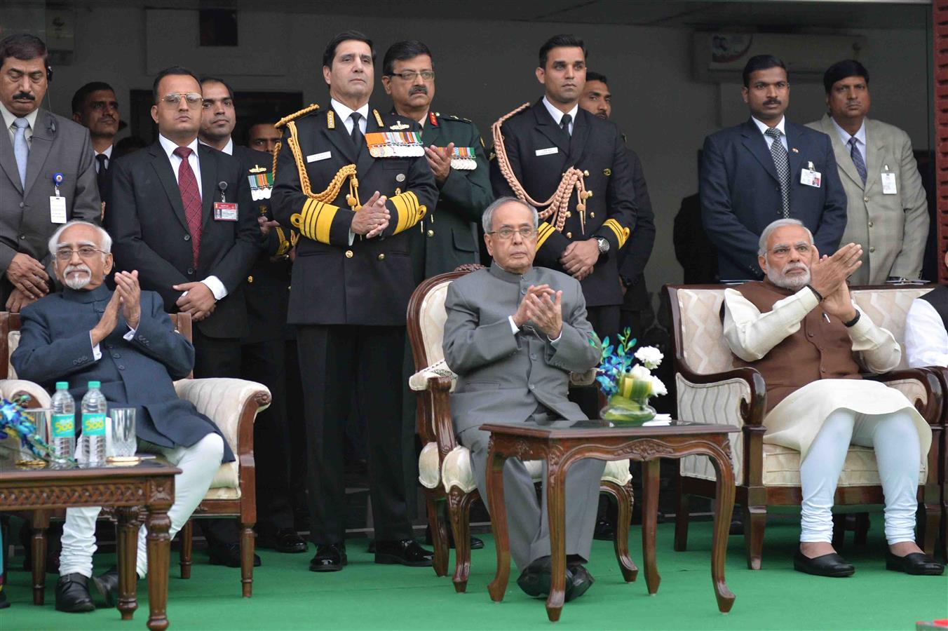 The President of India, Shri Pranab Mukherjee attending the Navy Day Reception hosted by the Chief of the Naval Staff at Navy House, 12, Rajaji Marg in New Delhi on December 4, 2015.