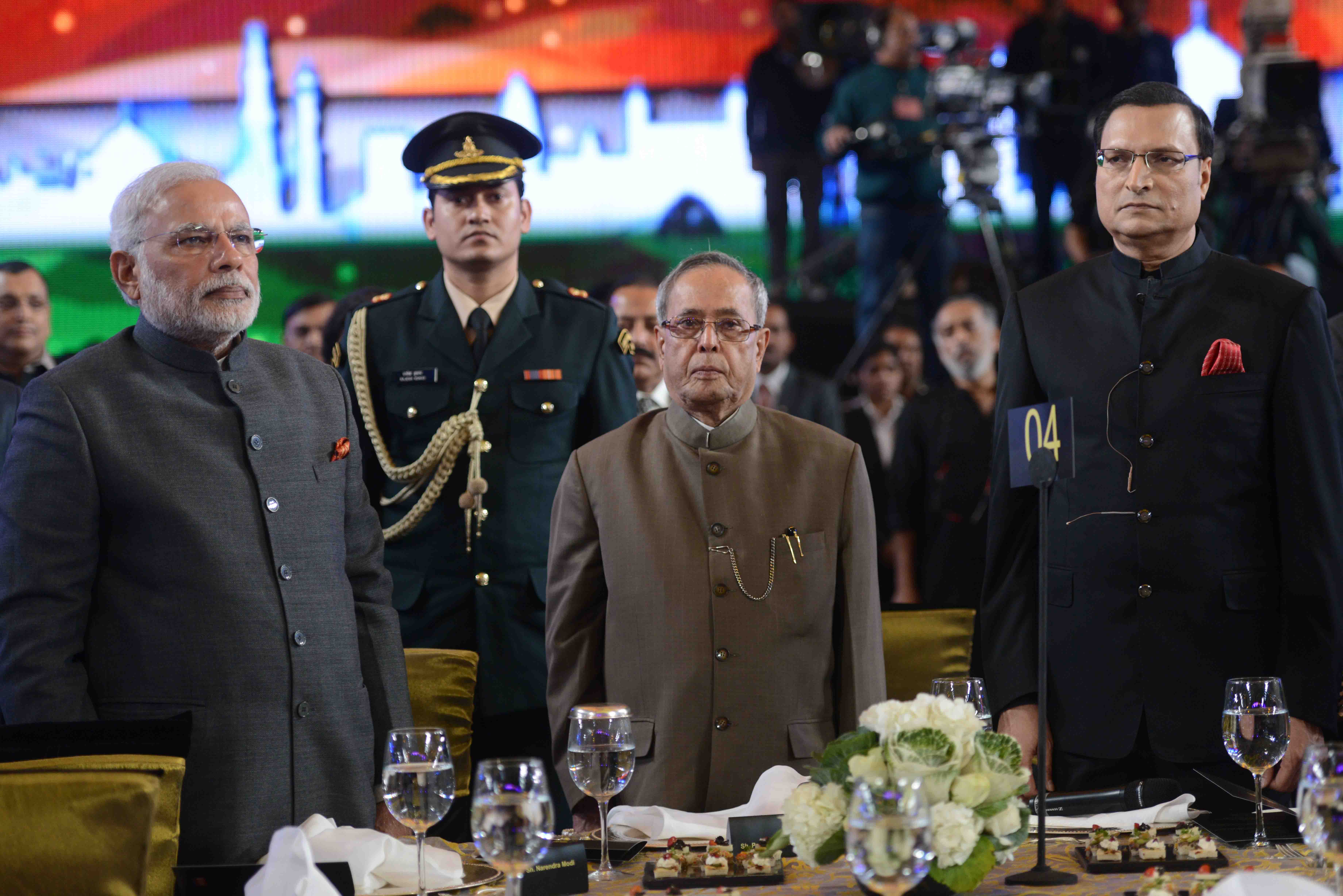 The President of India, Shri Pranab Mukherjee attending the function being organized on the occasion of 21th years completion of the show 'Aap Ki Adalat' in India TV at Pragati Maidan, New Delhi on December2, 2014. 