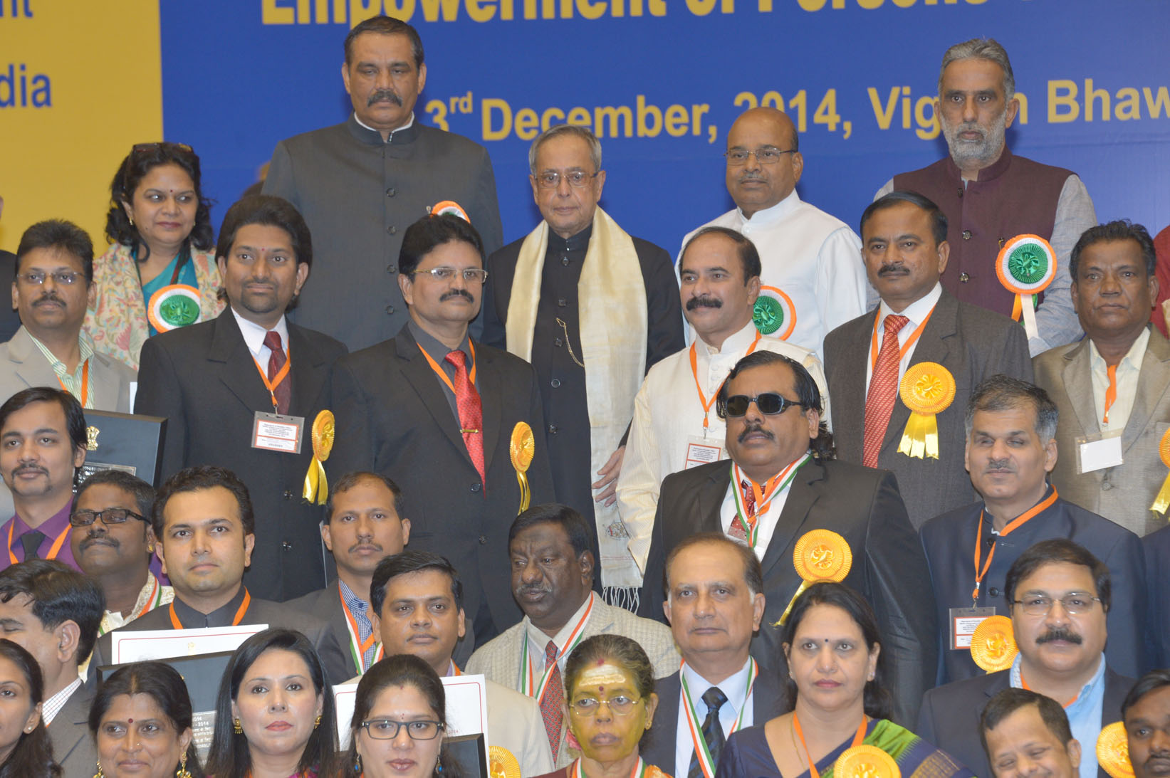 The President of India, Shri Pranab Mukherjee with the recipients of National Awards for the Empowerment of Persons with Disabilities on the occasion of International Day of Disabled Persons in New Delhi on December 3, 2014. 